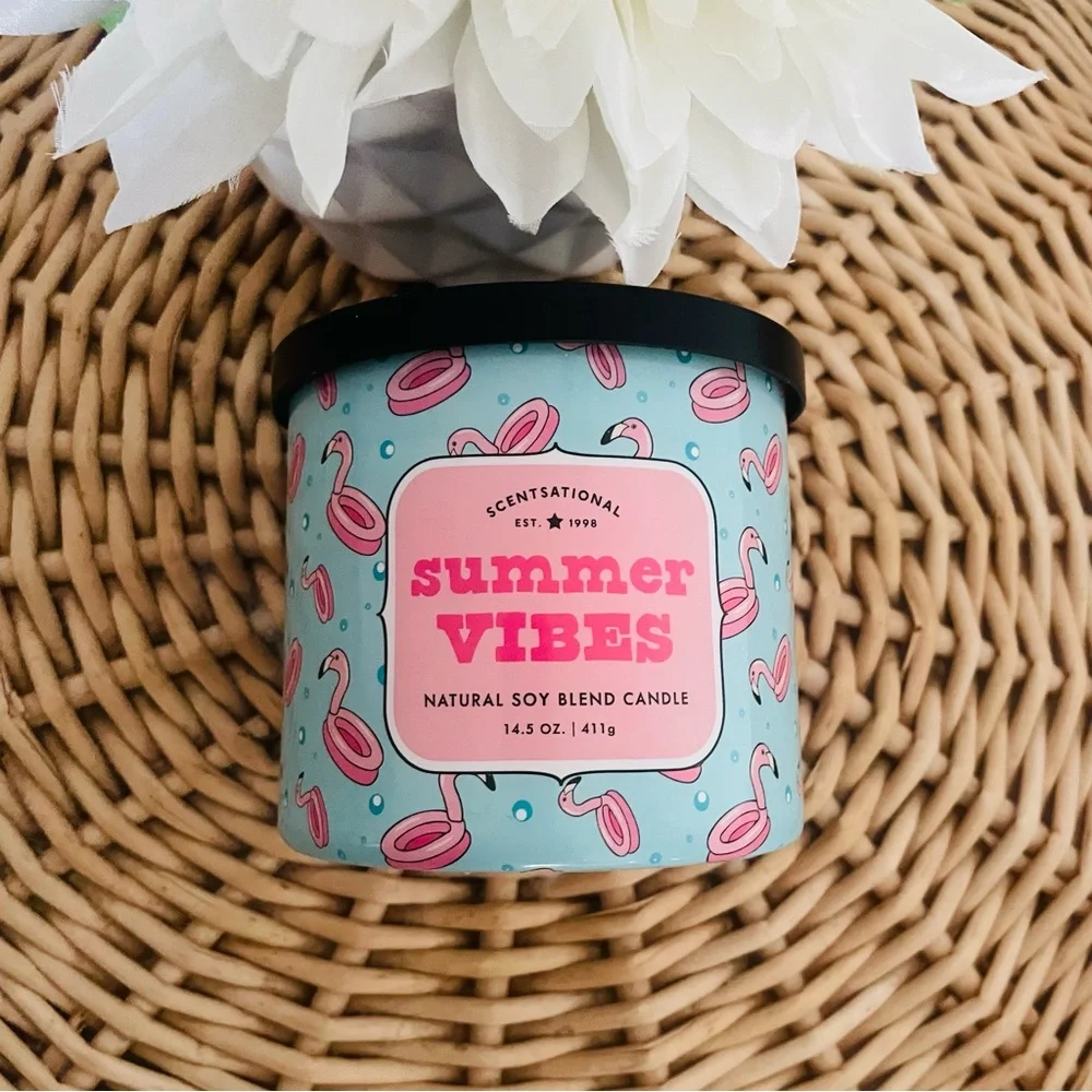 Scentsational Summer Vibes 2 wick Pink Flamingo soy candle Made in USA NWT